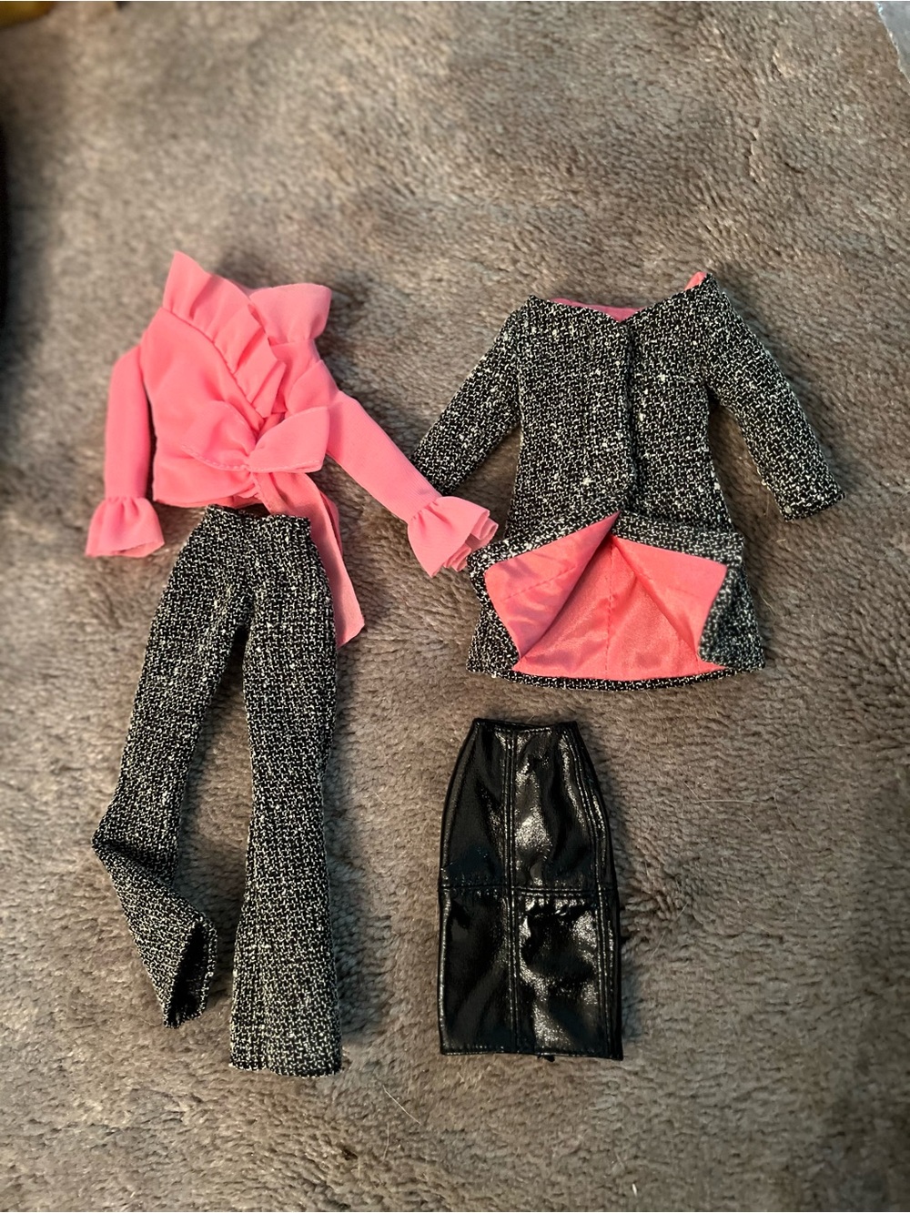 Barbie Pink and Black Tweed Fashion Ensemble with Faux Leather Skirt